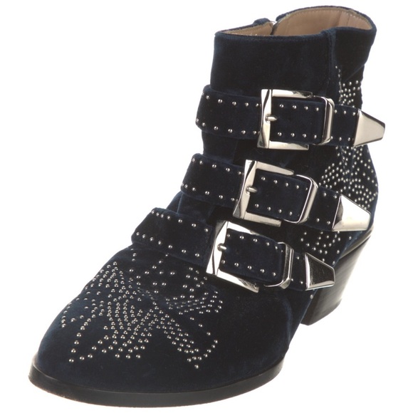 Chloe Susanna Studded Booties in Navy Velvet - Picture 5 of 6